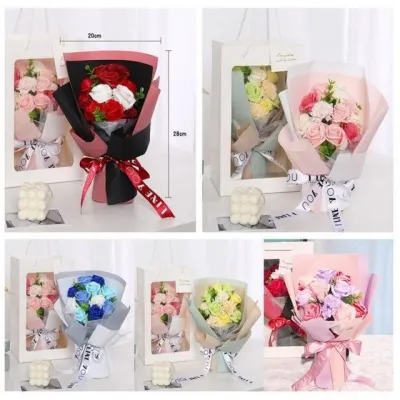 장미 비누꽃 11송이 조화 꽃다발 쇼핑백 생일 기념 선물