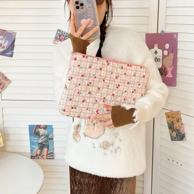 *당일배송* 노트북 파우치 레드잔꽃 누빔 노트북 가방 맥북 아이패드 테블릿 11인치 12인치 13인치 14인치