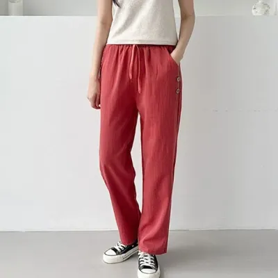 여성 일자바지 와이드 버튼 밴딩 팬츠 바지 여름바지 인견