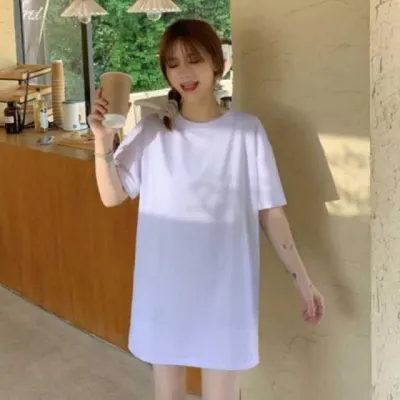티셔츠 루즈핏 반팔 여자 롱기장 데일리 무지 여름 상의