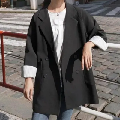 루즈핏 봄자켓 블레이저 테일러드 세미정장 여성 하객룩 더블 롱자켓