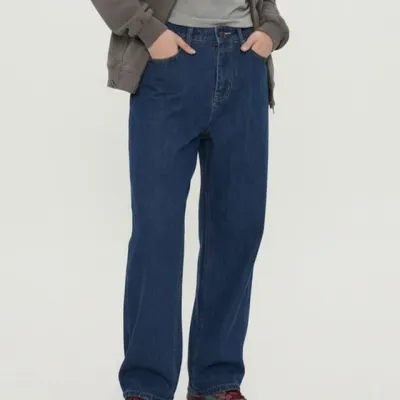 핀턱 일자 통 청바지 데님 바지 여성청바지 여성데님팬츠