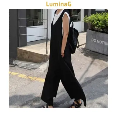여성 와이드 점프수트 빅사이즈 루즈핏 체형커버 블랙 깔끔한