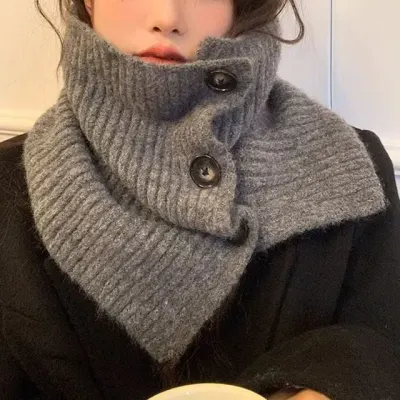 목폴라워머 니트넥폴라 머플러여성용 단추그레이