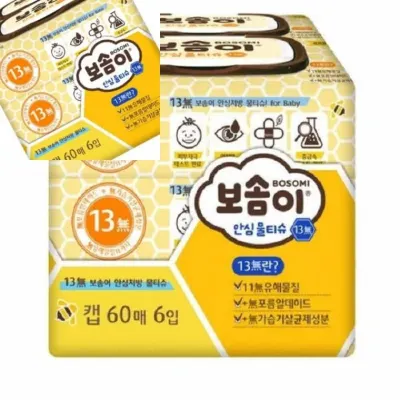 보솜이 안심 물티슈 60매x6개 물수건 실버용품 세정티슈 대형물티슈