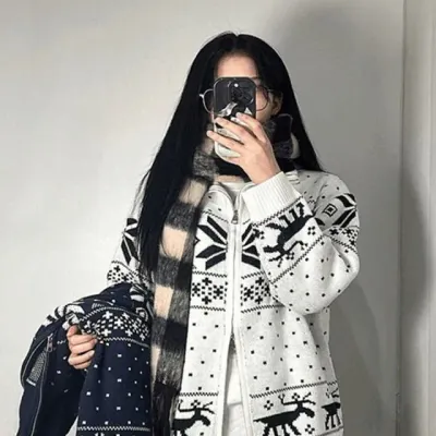 노르딕 눈꽃 가디건 니트 집업 루돌프 스웨터 2컬러 오버핏 투웨이 남녀공용 크리스마스 아우터