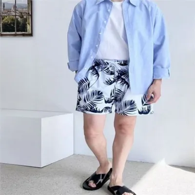 남성 래쉬가드 반바지 남성 비치 웨어 반바지 프린팅 캐주얼 수영복 서핑 바캉스 휴가철 트렁크 나뭇잎
