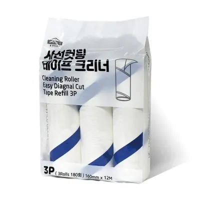 초특가 사선컷팅 테이프크리너 리필 3P 160mmx12M 돌돌이 사선커팅 카펫 청소용 머리카락 애완견털제거