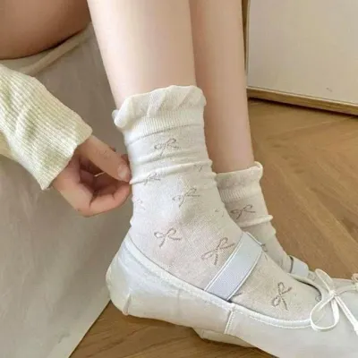 중목양말 여성 리본 벌룬 펀칭 여름 4color 패션양말