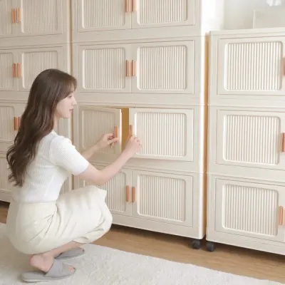 한단씩쌓는 모듈 수납장 와이드형 접이식 정리함 바퀴형 서랍 3단 5단