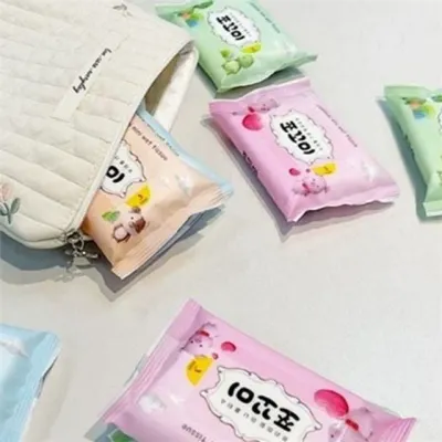 휴대용 물티슈 소형 물티슈 여행용 포켓 귀여운 작은 개별포장 어린이집 피크닉 공원용 엠보싱 차량용
