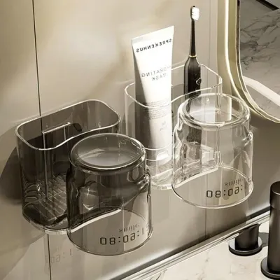 투명 칫솔꽂이 세트 벽부착 양치컵 욕실용 물빠짐