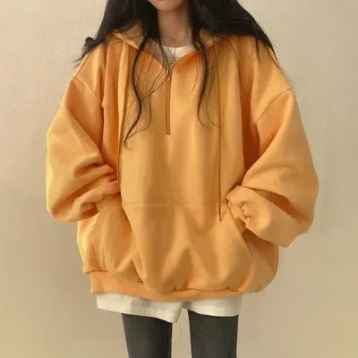 노란색 후드티셔츠 오버핏 겨울 맨투맨 여성 데일리 레터링 빅사이즈 여성티셔츠