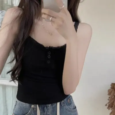 레이스 끈나시 버튼 슬림핏 나시티 나시탑 이너나시 레이스나시