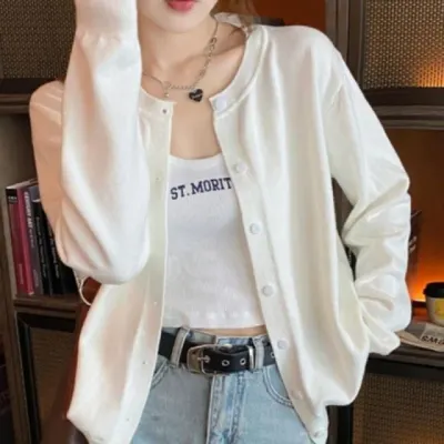 여성 가디건 루즈핏 니트 크루넥 단추 가을 아우터