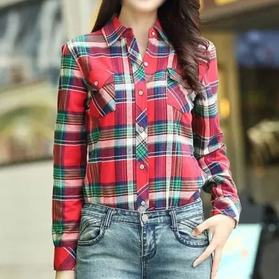 기모 융털 체크 셔츠 여성  여자체크남방 여성남방셔츠