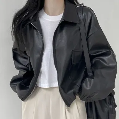 여성 가죽점퍼 라이더 재킷 집업 시보리 투웨이 가죽자켓