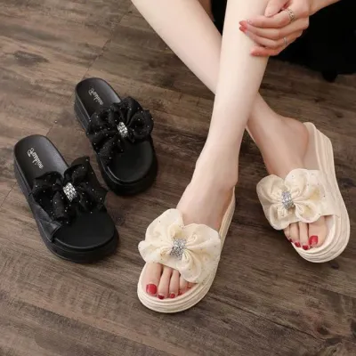 큐빅쉬폰 리본 슬리퍼 명품슬리퍼 폭신 통굽