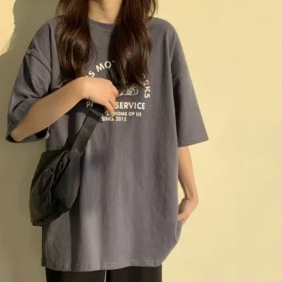 레터링 오버핏 반팔 캐주얼 박스티 티셔츠 페미닌룩 데일리룩