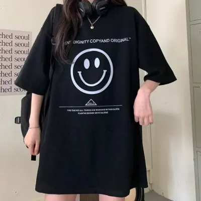 프린팅 박스티 오버핏 여름 반팔 데일리 티셔츠 여자반팔티 여성티셔츠
