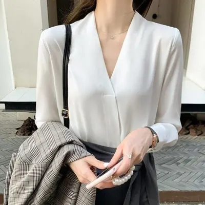 여리핏 브이넥 블라우스 출근룩 데일리 셔츠