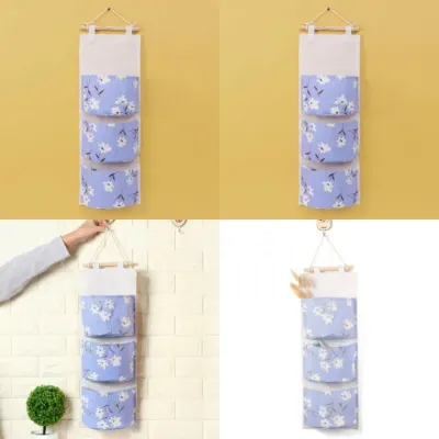플라워 3단 벽걸이 포켓 수납함 블루 벽걸이수납 벽걸이수납포켓