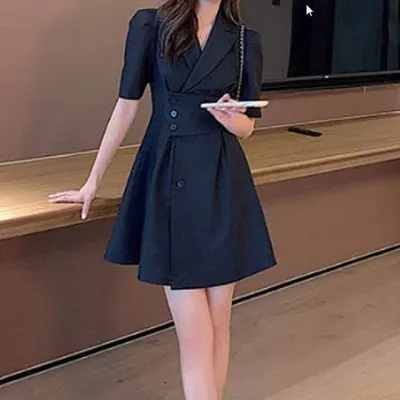 버튼 포인트 랩 원피스 단정한 넥라인 하객룩 홈웨어