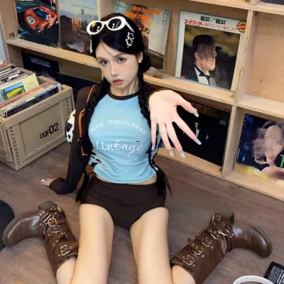 래쉬가드 인터넷 유명인과 마찬가지로 섹시한 소녀 스타일의 파란색 긴팔 레터링 다이빙 바다80