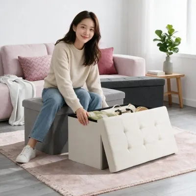 현관벤치 접이식 의자 대형 수납 벤치형 스툴 패브릭 낮은 가죽 체어 긴 실내 거실