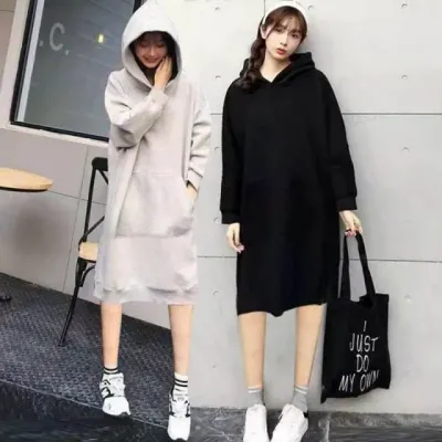 롱원피스 겨울 기모 후드티 무지 홈웨어 롱후드원피스 따뜻한 기모안감 데일리룩
