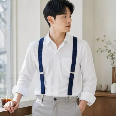 국산 화이트 남성 사계절 네이비 도트 하객룩 정장용 물방울 남자 멜빵 땡땡이 서스펜더