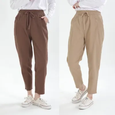 여성 면 스판 배기팬츠 단추바지 일자바지 간절기 봄 여름 면바지 밴딩바지