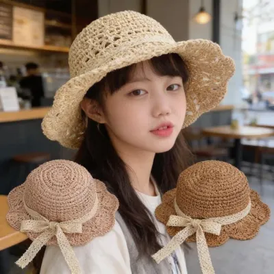 아동 밀짚모자 레이스 리본 햇볕가림 나들이 소풍 바캉스 여름 햇빛 차단