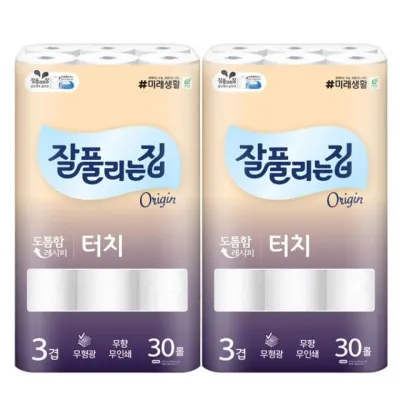 잘풀리는집 터치 두루마리화장지 휴지 3겹 30롤 2팩