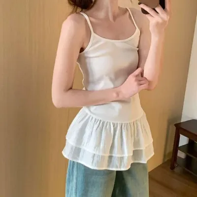 레이어드 프릴 레이스 이너 민소매 나시 끈나시 레이어드나시 프릴나시