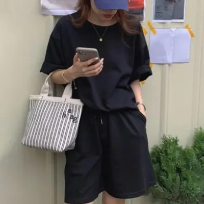 여성 루즈핏 반팔 반바지 세트 1P 홈웨어 휴양지 여름 코디 셋업 상하의