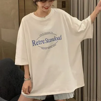 레터링 박시핏 반팔티 라운드 티셔츠 여자반팔티셔츠 오버핏반팔티