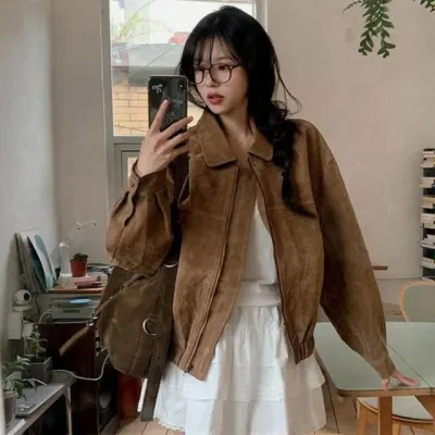 스웨이드 숏자켓 여성 겨울 아우터 밑단밴딩 루즈핏 점퍼