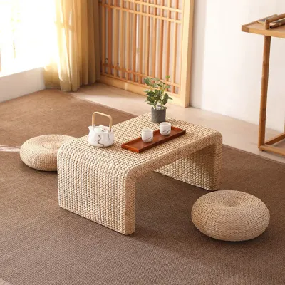 라탄 좌식 2인용 티 테이블 방석 세트A-2(80cm)