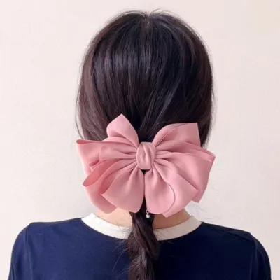 왕리본 헤어핀 대형 쉬폰 머리핀 핑크 반묶음 포니테일 포인트 자동핀 새틴 집게핀