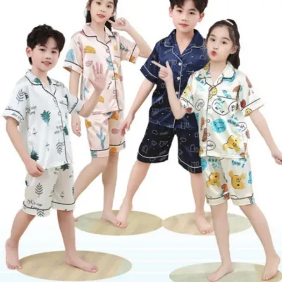 아동 여름 귀여운 캐릭터 실크 반팔 파자마 잠옷