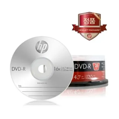 혜명몰 HP DVD-R 16X 25P벌크 4.7GB / 120min - 통 (1개입) DVD제작 파일저장 컴퓨터DVD 저장장치 DVD복사