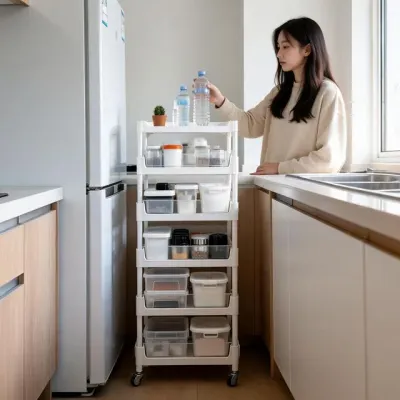 이동식 트롤리 수납 카트 틈새 정리 웨건 트레이 선반 주방 거실 정리용