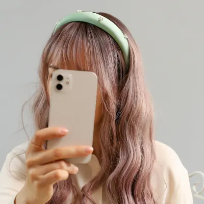 [엔젤슈슈] 새틴 진주 볼륨 헤어밴드 민트 머리띠