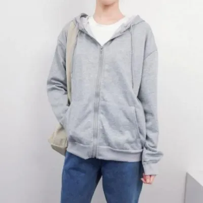 여성 오버핏 후드집업 트레이닝 자켓 블랙 회색 간절기 무지 후드티