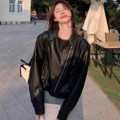 여성 시크한 을 담은 더블 카라 라이더자켓 가죽자켓 스타일 간절기 외투