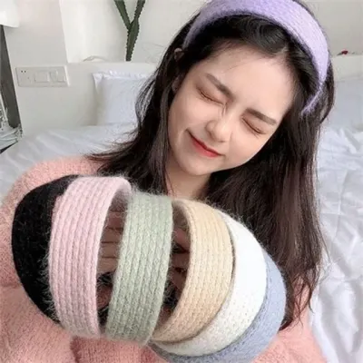 골지 여성 니트 머리띠 넓은 여자울 머리띠 겨울 데일리 와이드
