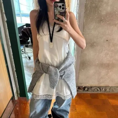 브이넥 레이어드 슬리브리스
