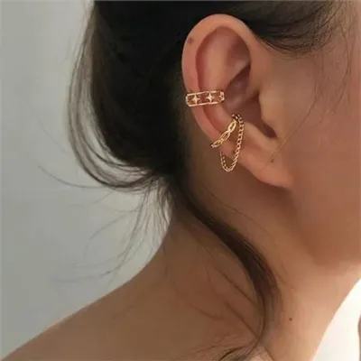 여성 귀찌 귀찌 데일리 레이어드 이어커프 세련된 귓바퀴 투웨이 체인 지르코니아 언발란스 이너컨츠