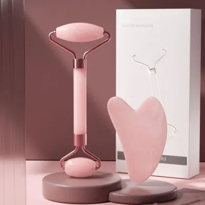 로즈쿼츠 괄사 마사지 하트 롤러 얼굴 마사지 세트
